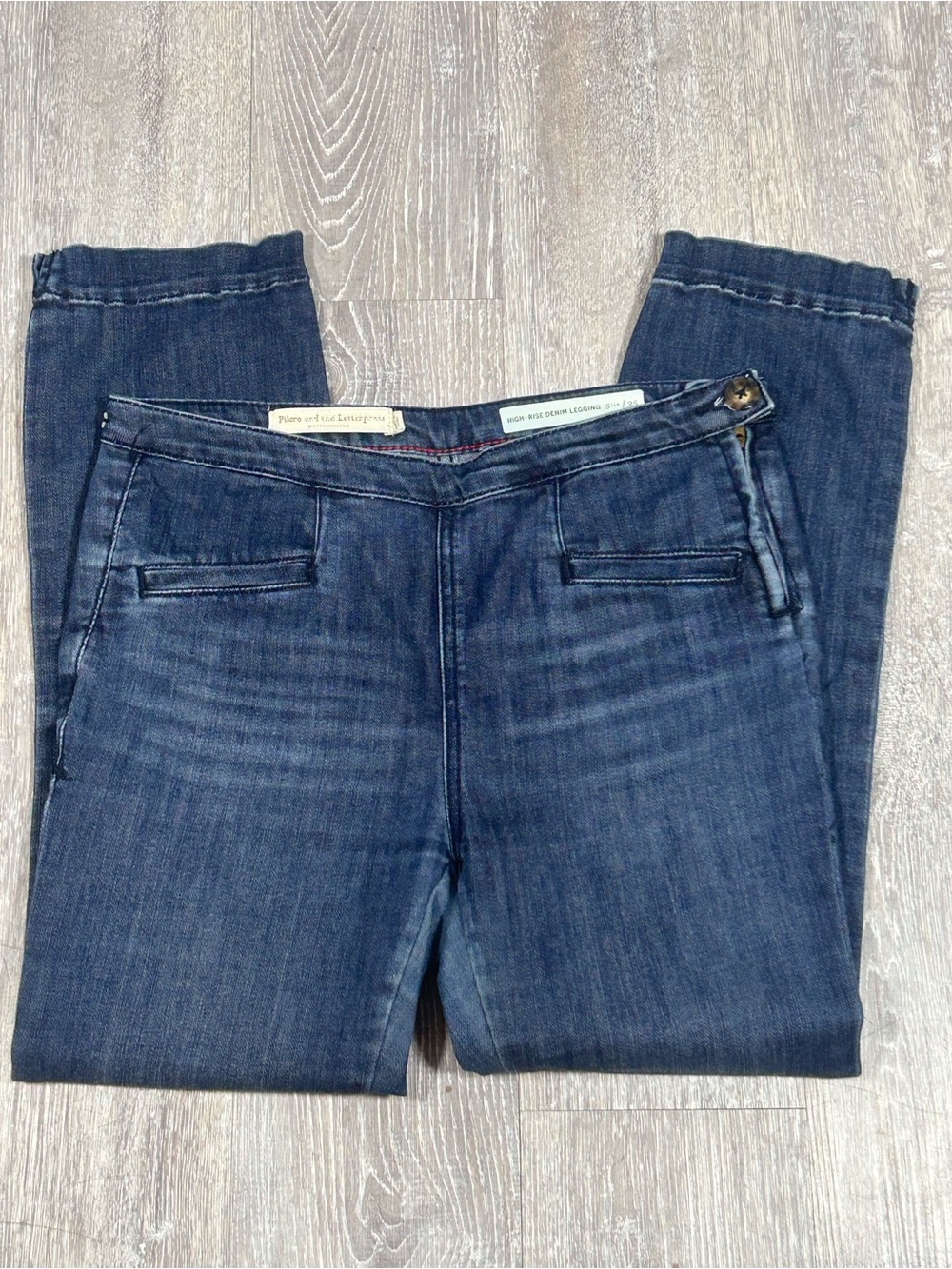 Pilcro Anthropologie High Rise Denim Leggings 25 Dark Wash Soft Stretch Preppy